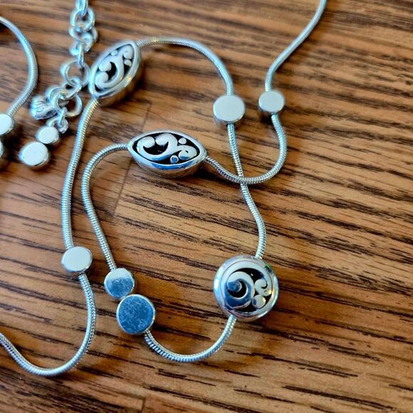 BRIGHTON "Contempo" Long Length Silver Scroll Necklace TIMELESS CHIC! - Picture 2 of 9